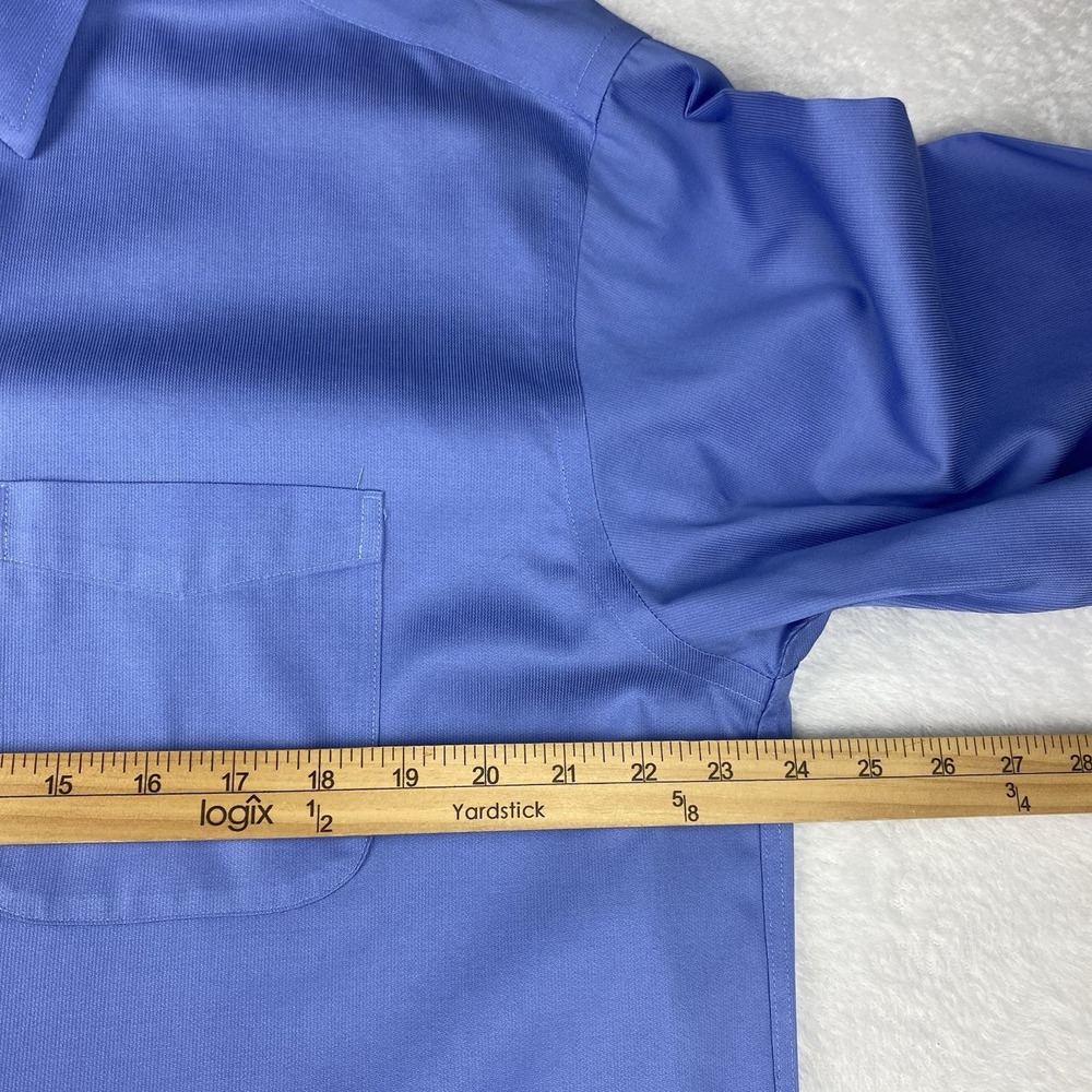 Roundtree & Yorke Gold Label Dress Shirt Mens 16-35 Blue Cotton Dobby No Iron - Picture 7 of 9